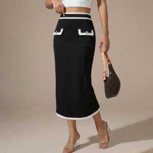 High-waisted Figure-flattering Color-block Pencil Skirt