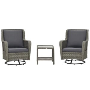 Patio Bistro Set, Porch Furniture With 360 Rotation & Rocking Function,, Gray