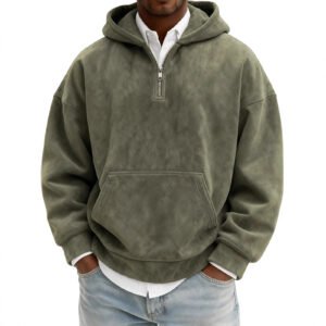 Hoodie Half Zipper Solid Color Loose Sweater