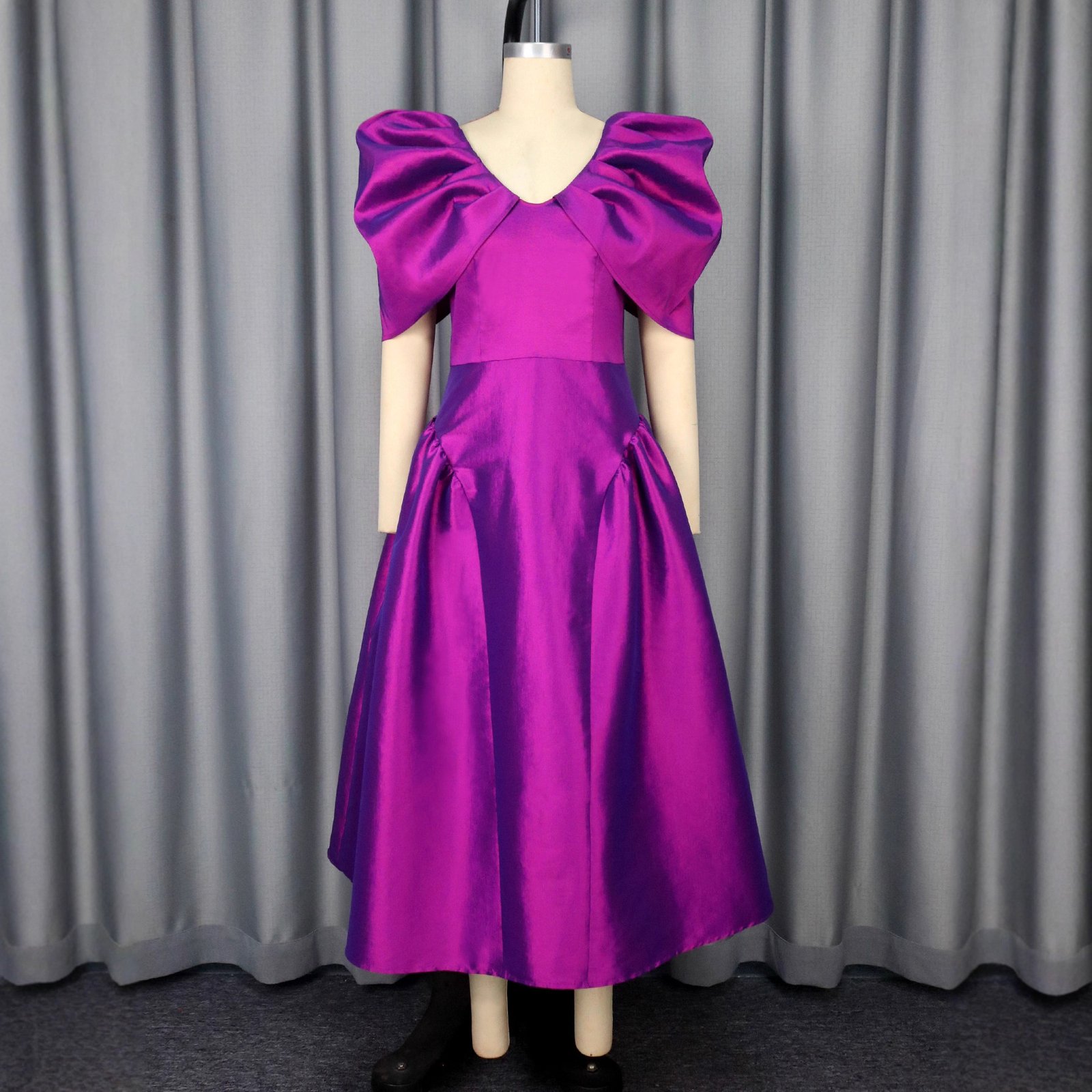 Puff Sleeve Evening Dress A Hem Pleated Banquet Dress - Image 2