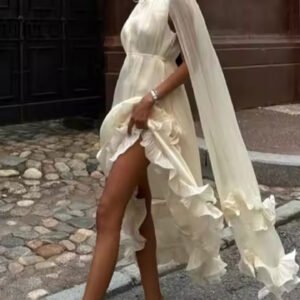 Irregular Ruffle French Shawl Dress