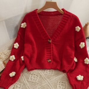 Sweet-style Short Two-button Knit Sweater For Women