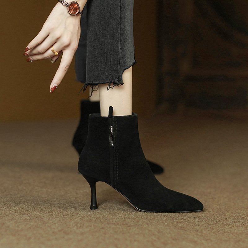Side Zipper Rhinestone Women's Bare Elegant Woman Martin Boots - Image 4