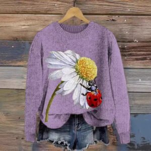 Chunky-knit Faux-sweater With Digital Print And Round Neckline