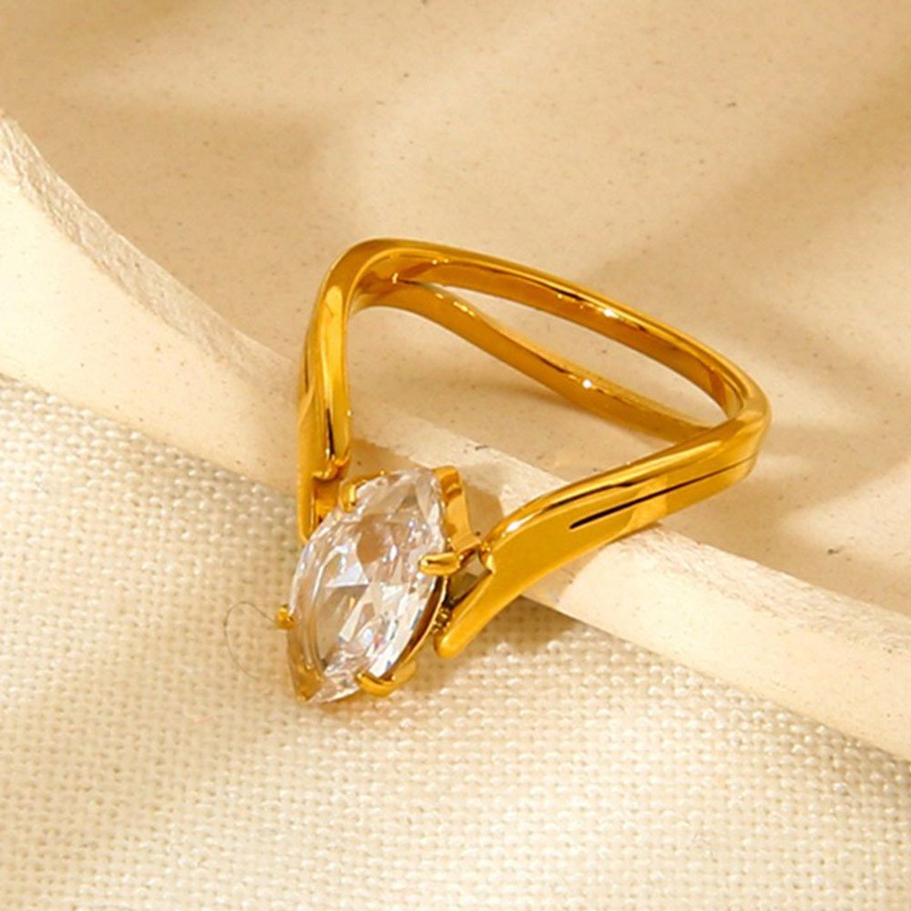 Womens Stainless Steel Ring With 18K Gold Plating