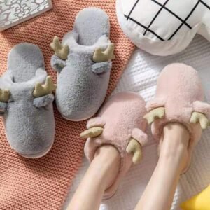 Women's Small Antler-shaped Rabbit Plush Slippers
