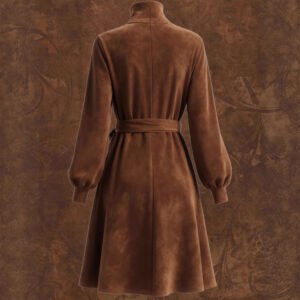 Women's Retro High-Neck Dress With Puffed Sleeves And Lace-Up Detail