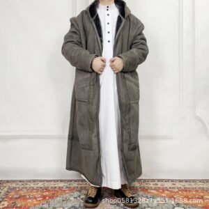 Mens Suede-Like Robe With Hood And Pockets For Warmth In Winter