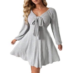 Figure-flattering Dress With Long Sleeves And A Short Skirt For Fall And Winter