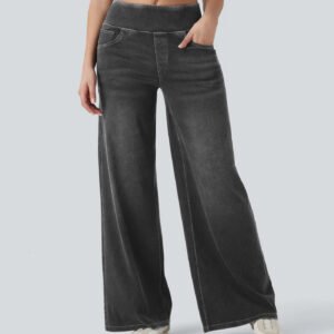 High-waisted Loose-fit Stretchy Wide-leg Jeans For Women