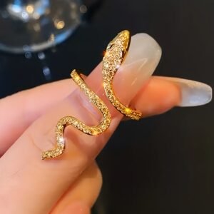 1 Piece Of Trendy, Stylish And High-End Snake-Shaped Wrap-Around Adjustable Ring For Women, Inlaid With Rhinestones - Suitable For Daily Wear, Party Occasions And Gifting