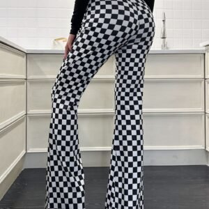 New Checkerboard Flare Pants Women's Fitness Yoga Clothes High Waist Showing Long Legs Tight Nude Sports Leisure Street Style