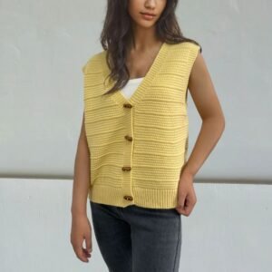 Horn Button Sleeveless V-neck Knitted Vest For Women