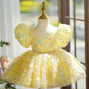 Yellow Puffy Gauze Princess Dress Children's Birthday Catwalk Performance Piano Performance