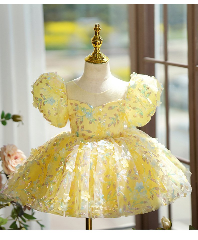 Yellow Puffy Gauze Princess Dress Children's Birthday Catwalk Performance Piano Performance - Image 8