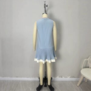 Womens Crew-Neck Vest Pleated Patchwork Sleeveless Dress