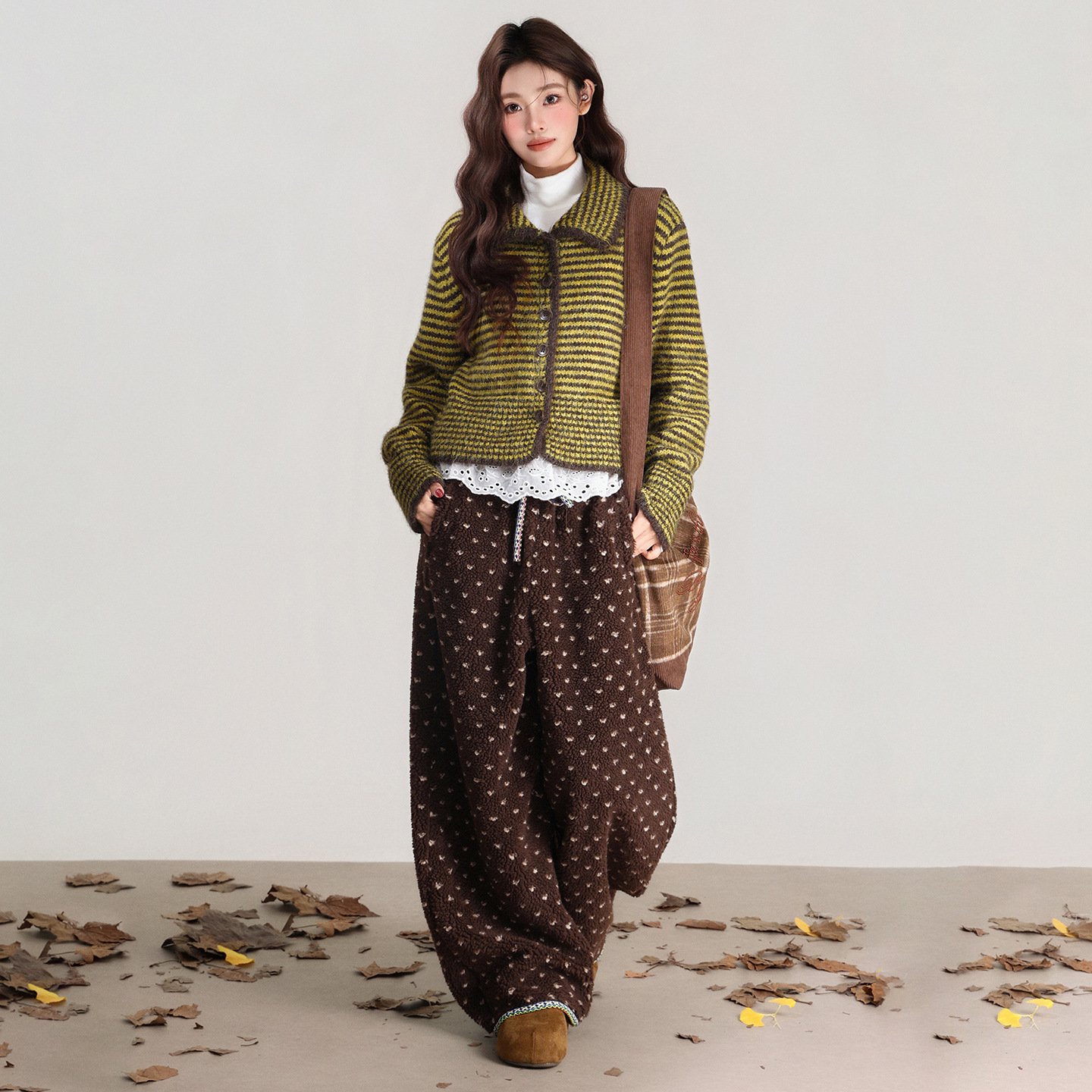 Polo Collar Striped Single-breasted Knitted Sweater Long Sleeve - Image 5