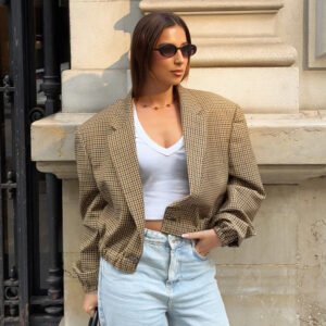 Fashionable Loose Short Plaid Coat For Women