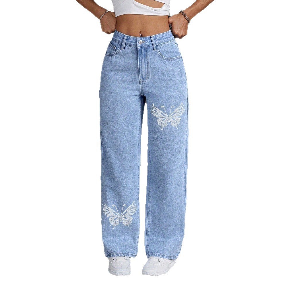 Womens Elegant Printed Straight-Fit Long Pants - Image 5