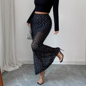 Shimmery Sequin Doublelayer Mesh Highwaist Figurehugging Hipskimming Skirt
