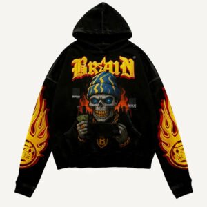 Mens Retro Skull-Print Loose-Fit Hoodie