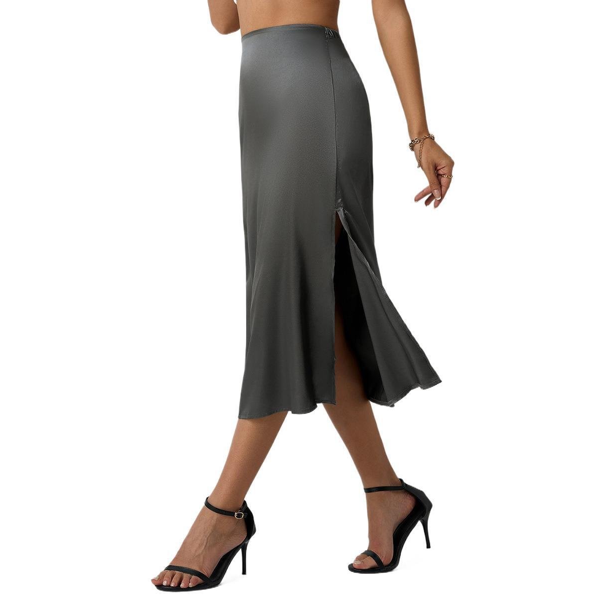Popular Satin Midi Summer Long Slit Office Skirt - Image 4
