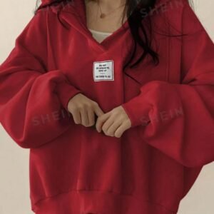 Womens Loose-fitting Versatile Hooded V-neck Sweatshirt