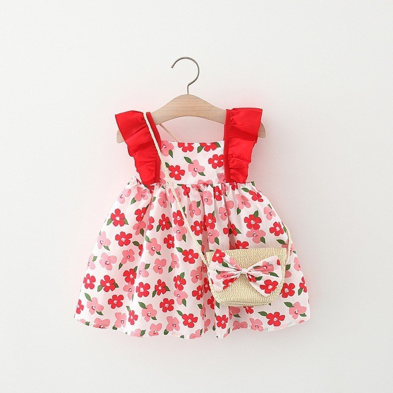 Baby Girl Flounced Sleeve Dress Free Bamboo Basket Satchel - Image 7