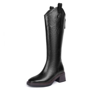 Womens Fleece-Lined Soft Leather Wool Knee-High Boots