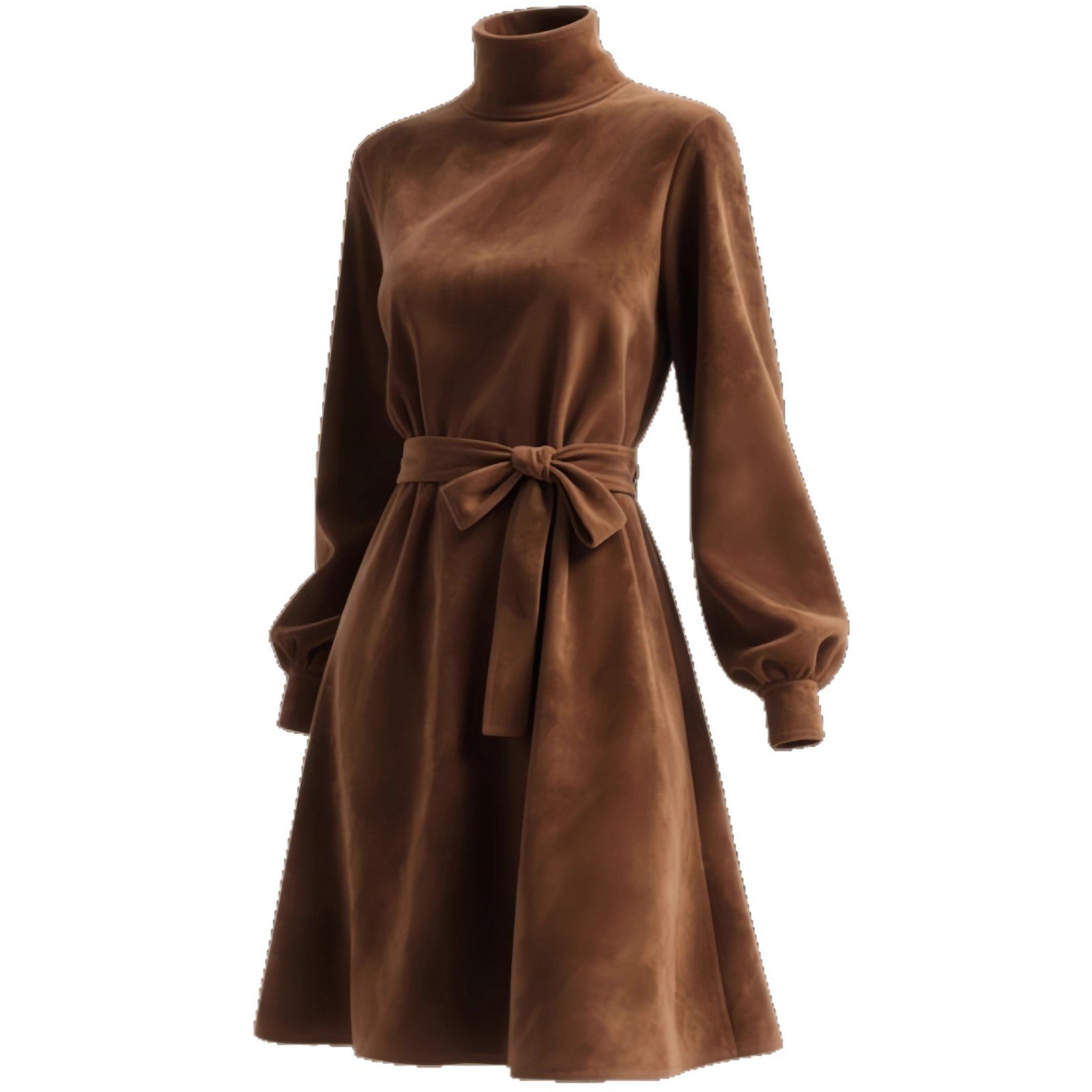 Women's Retro High-Neck Dress With Puffed Sleeves And Lace-Up Detail - Image 4