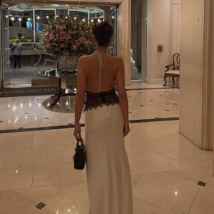 Seamless Halter Deep V-Slit Silk-Smooth Satin Maxi Dress
