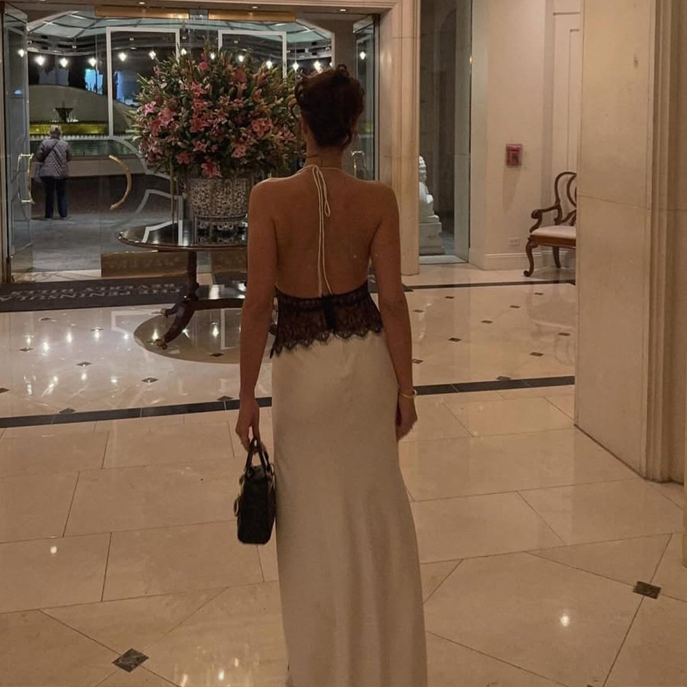 Seamless Halter Deep V-Slit Silk-Smooth Satin Maxi Dress - Image 3