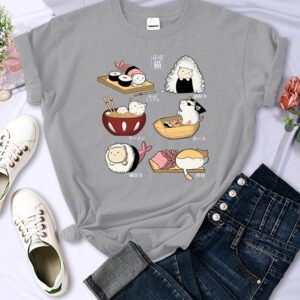 Sushi Cats Day Harajuku Print Female Shirts FashT-shirt