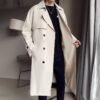 Beige Double Breasted Trench Coat For Men