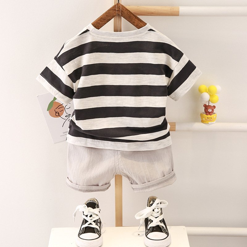Boys' Summer Fashion Casual Striped Short Sleeve Suit - Image 2