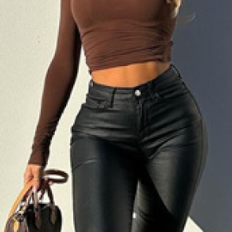 Light Mature Woman People Black Fashionable Sense Versatile Leather Pants Autumn And Winter New - Image 5
