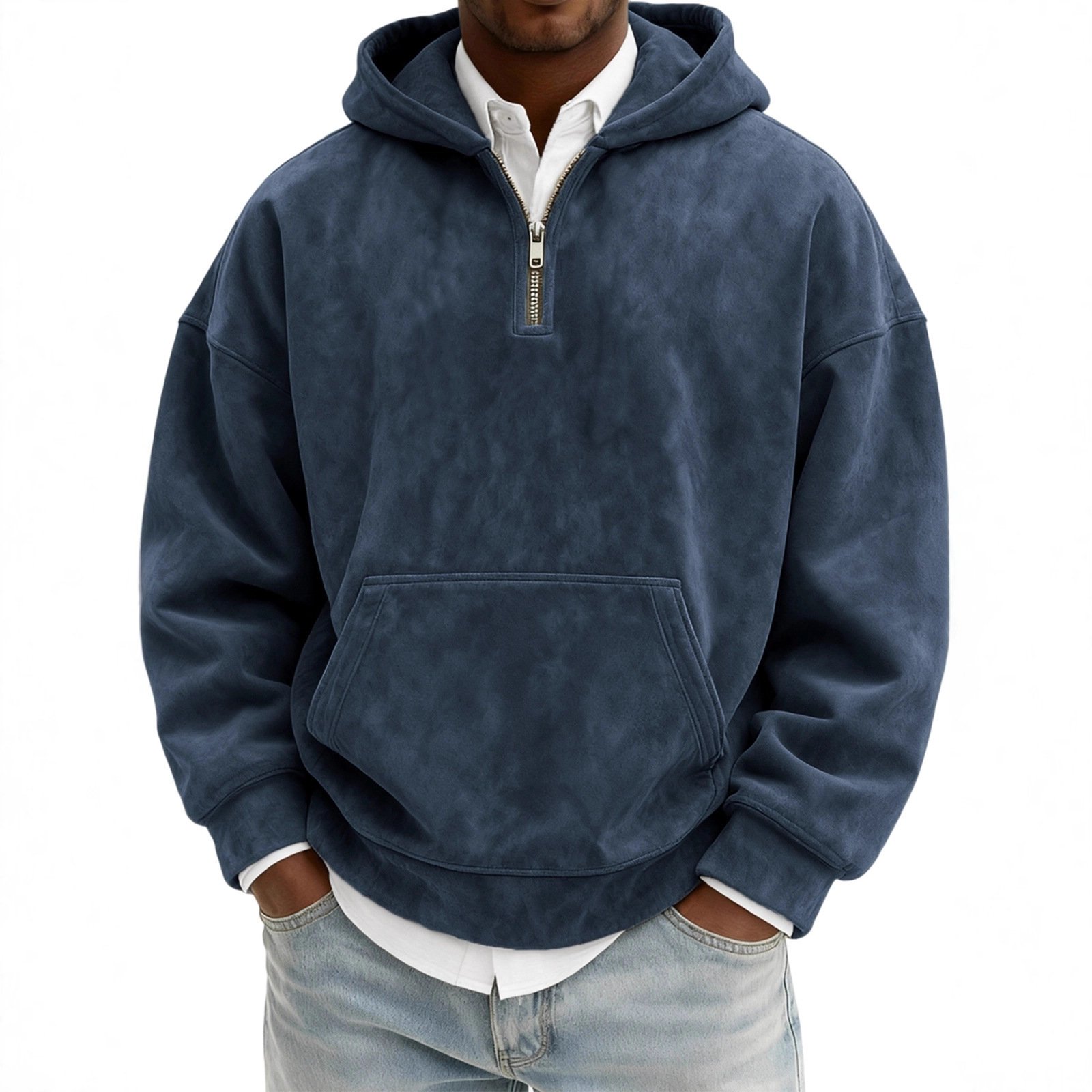 Hoodie Half Zipper Solid Color Loose Sweater - Image 5