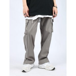 High Street Multi-pocket Casual Trousers For Men Harajuku Solid Loose Pants