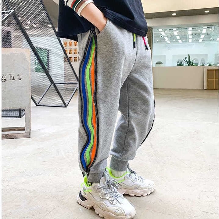 Side Zipper Fashion Casual Sports Pants Children's Thread Plus Velvet - Image 2
