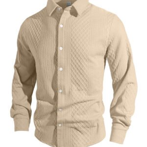 Knitted Floral Single-breasted Casual Sport Business Men's Lapel Long Sleeve Shirt