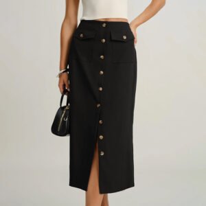 Elegant Design Straight Skirt Retro Front Slit Slimming Skirt Women