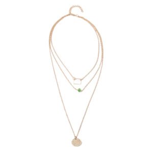 Fashionable Green Diamond Disc Square Alloy Necklace With 3 Layers