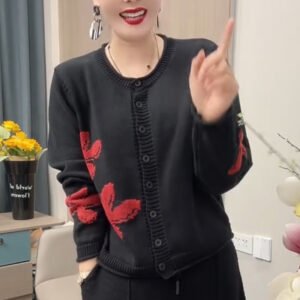 Stylish Knit Winter Fashion Lazy Retro Floral Round Neck Cotton Top