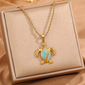 Womens Stainless Steel Turtle Pendant Necklace
