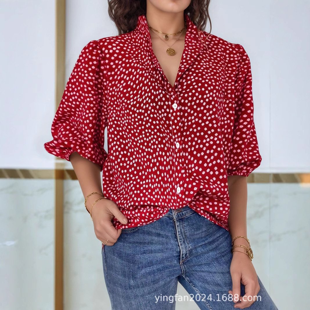 Women's Loose Print Versatile Button Up Shirt - Image 7