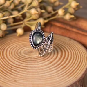 Retro Creative Leaf Ring With Moonstone