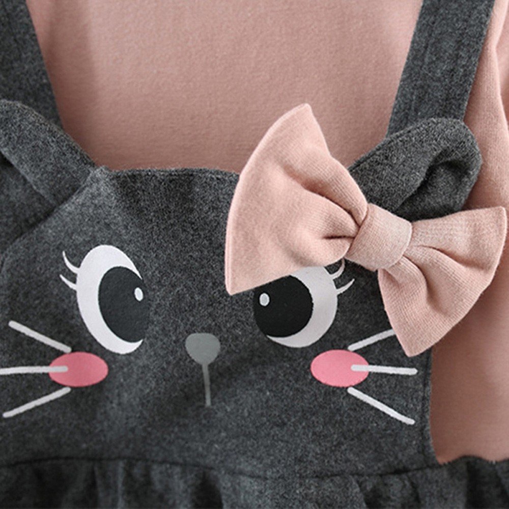 Printed long sleeve cartoon cat face bow baby dress - Image 5