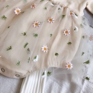 Infant Children Spring and Autumn Long-sleeved Mesh Embroidered Pne-piece Romper