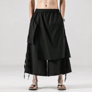 Men's Solid Color Retro Linen Casual Culottes