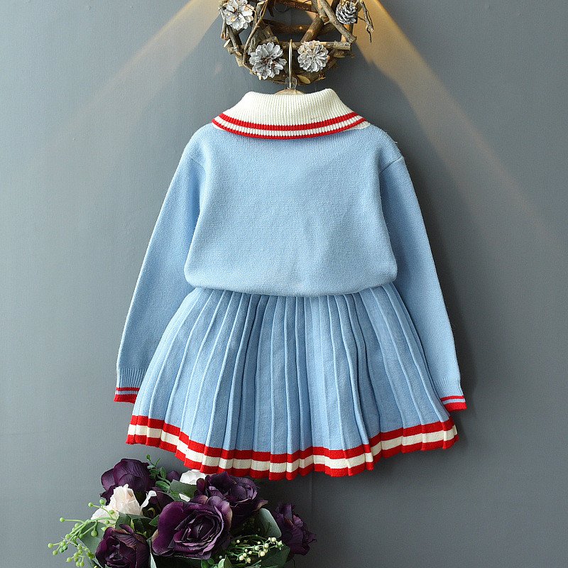 College Style Long-sleeved Pullover Knit Short Skirt Suit - Image 2
